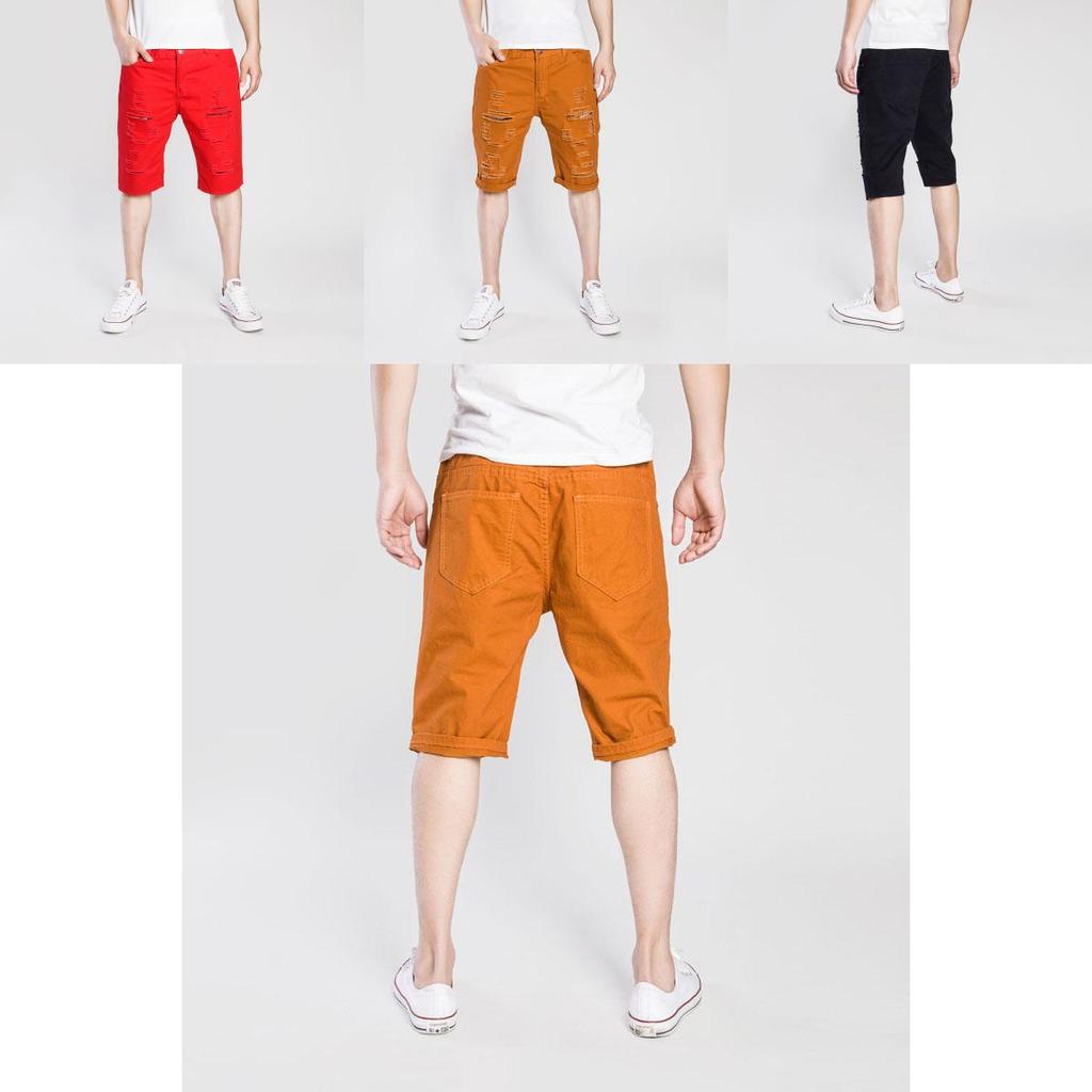 Premiumkvalitet Mode Herr Cargo Denim Shorts Casual Slitna Jeans