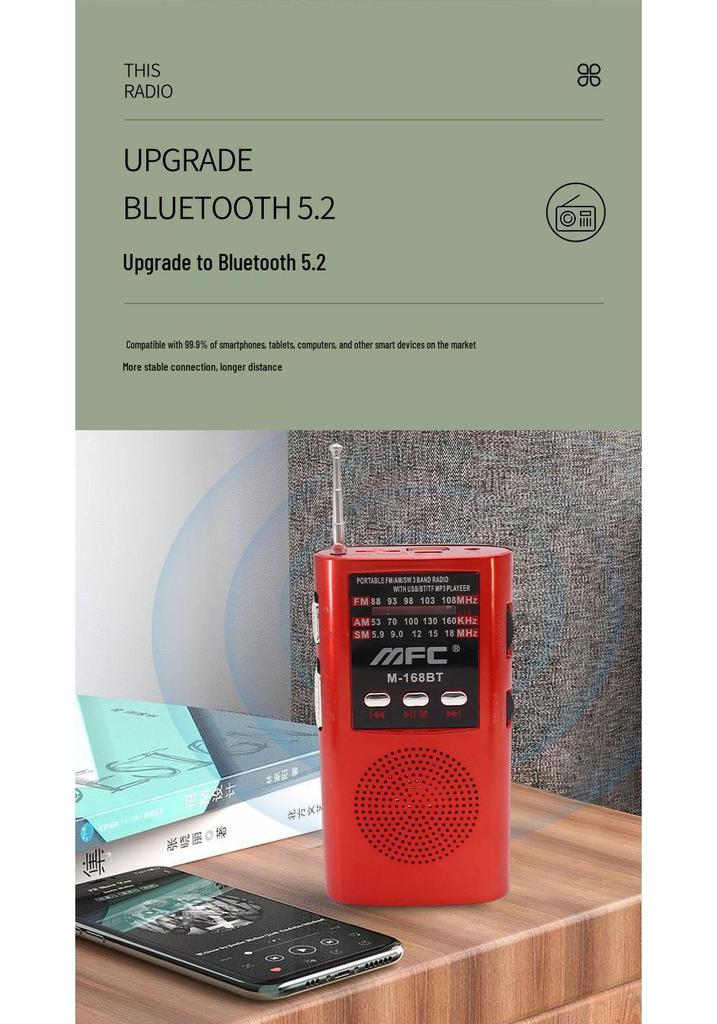 High-End Multi-Band Mini Radio with Bluetooth, Headphone Jack, and Music/Call Functionality