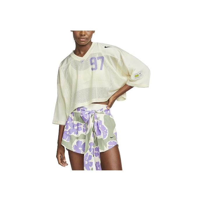 Nike X Naomi Osaka Collaboration SS23 Back Letter Print Hollow Football Short Sleeve T-Shirt Women T-Shirt Coconut-Milk DX1828-113 XL