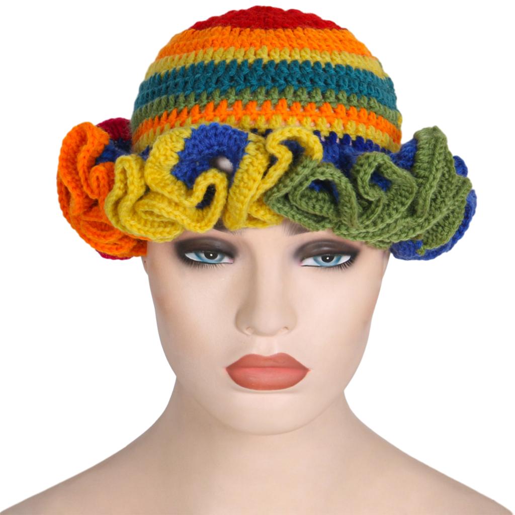 Handmade Crochet Bucket Hat for Woman Teen Outdoor Commute Fisherman Hat Ruffled Brim Winter Windproof Carnival Hat