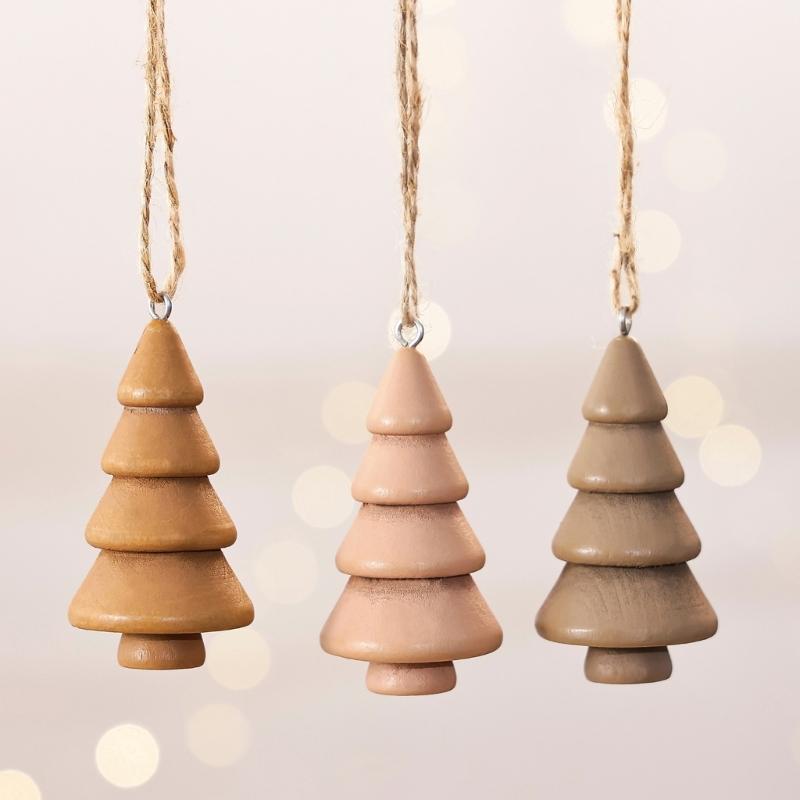 Set of 3 Christmas Tree Hanging Decoration, Natural Wood Pendant with Hanging Rope for Entryways, Rooms, Parties, and Seasonal Display