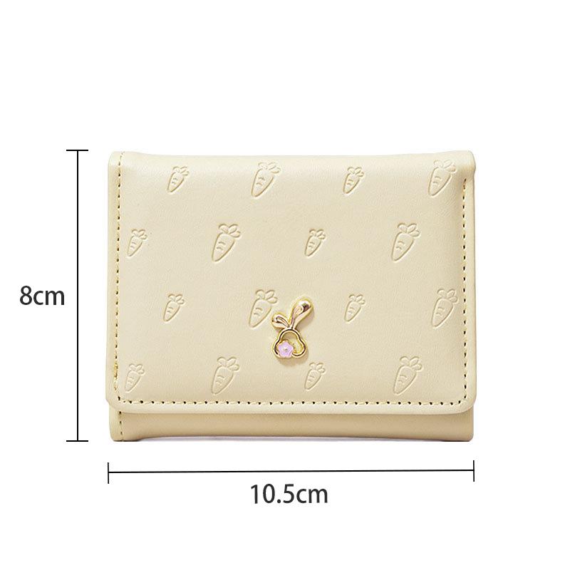 Portable Cartoon Rabbit Purses Carrot Printed Snap Button Lady Short Pu Wallet Waterproof Candy Color Triple Fold Card Bag