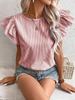 Women's Summer New Style Round Neck Striped Ruffles Sleeve Shirt Top