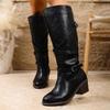 Vintage Cross Belt Buckle Mid-heel Knight Boots Women's New Fall 2025 Plus-size High Boots