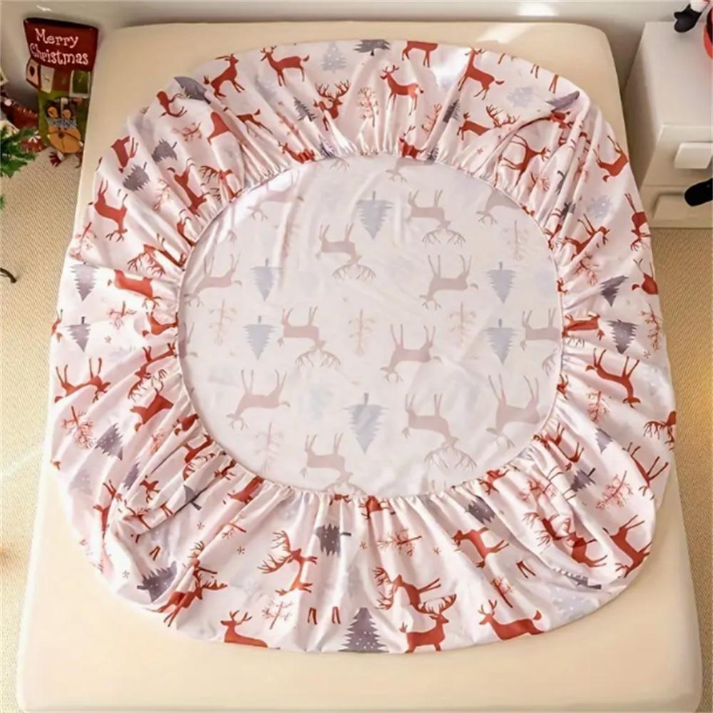 Christmas Theme Santa Hat Design 3-Piece Bedding Set-100% Polyester Microfiber Machine Washable Mattress Cover Durable Sheet