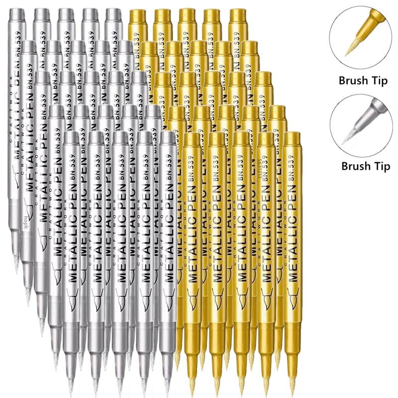 1/10/50Pcs Art Writing Gold Silver White Metallic Paint Pen Set Brush Tip Marker Pen Acrylic Paint Markers Stationery Supplies