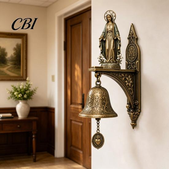 Resin Religious Statue Our Lady of Grace Wall Bell, Catholic Chime, Virgin Mary Chime For Meditation Hanging Prayer Bell for Home Altar Christian