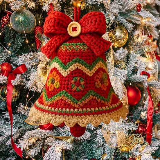 DIY Crochet Christmas Bell Ornament Kit Hand-Knitted Santa Claus Bell Christmas Tree Decoration Holiday Craft Set for Beginners Adults