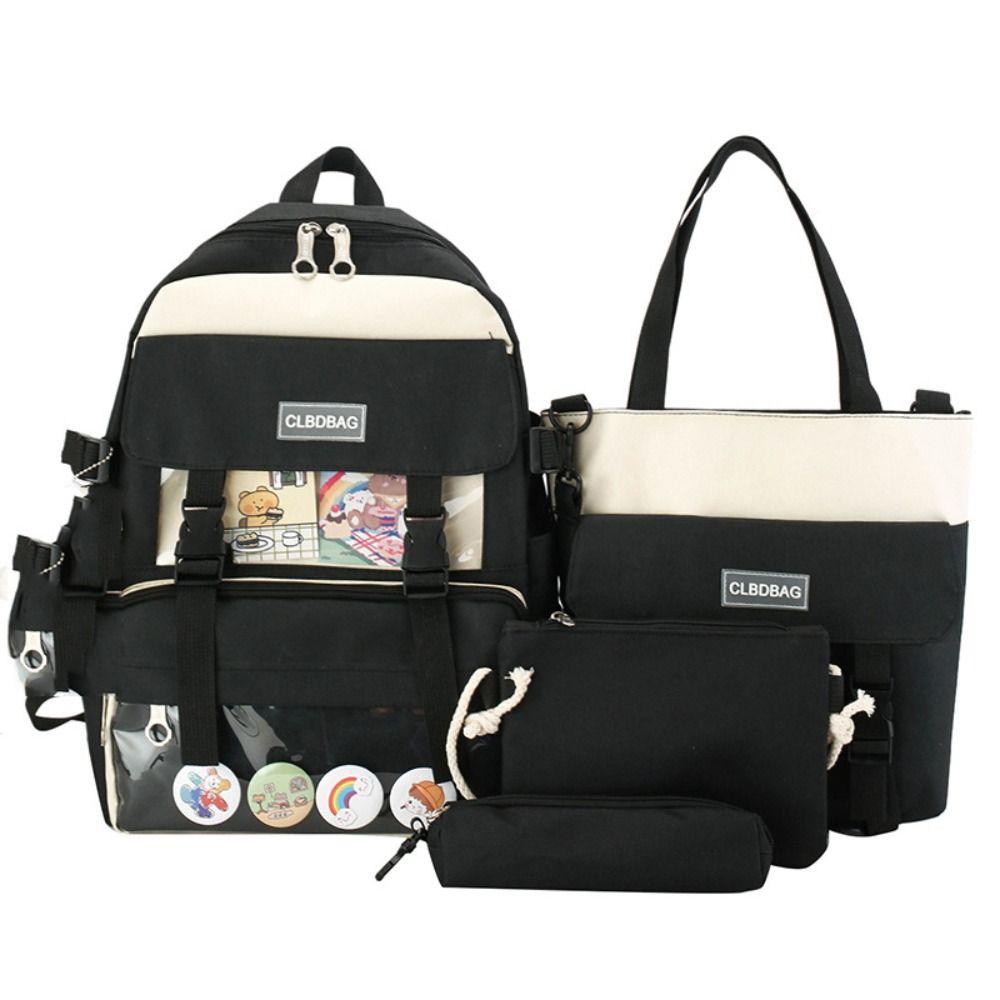 

Casual Nylon Large Capacity Bag Simple Commute Badge Shoulder Backpack Pendant Canvas Style School Bag чорний