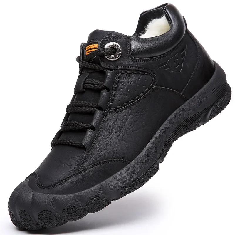 

Модная зимняя обувь Мужская обувь Высокие хлопковые ботинки Повседневные плюшевые теплые зимние ботинки Уличные противоскользящие походные ботинки Botas Masculinas55 38 чёрный