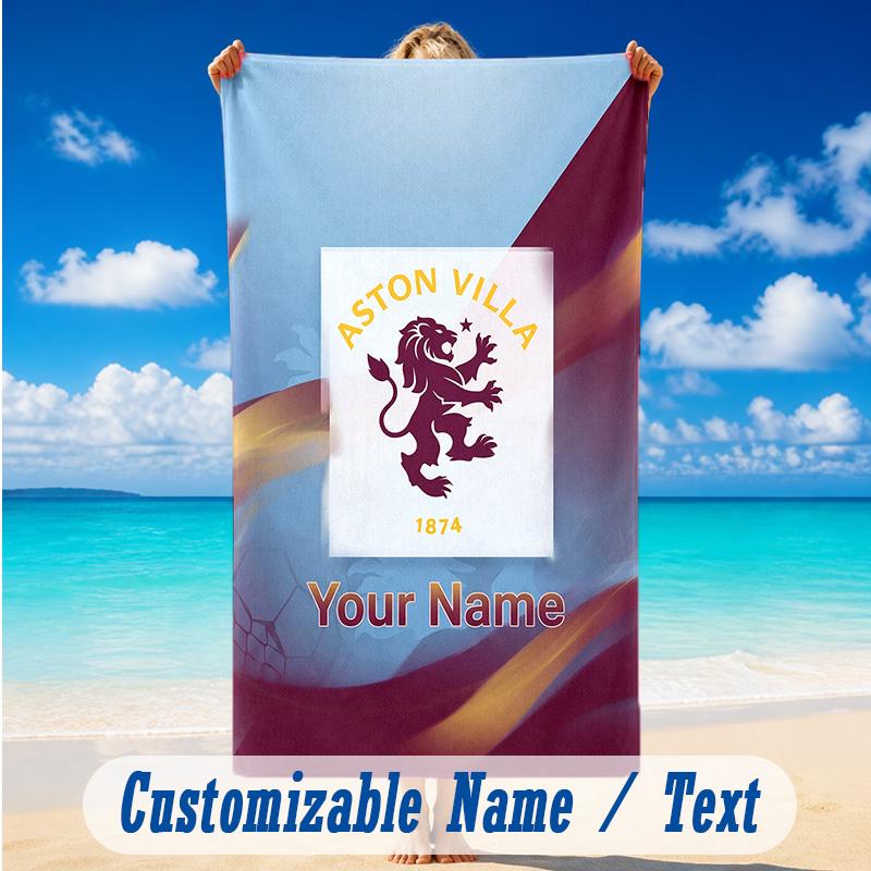Beach Towel Custom Name Text, Quick Dry Large Towel For Beach HomeAston Villa