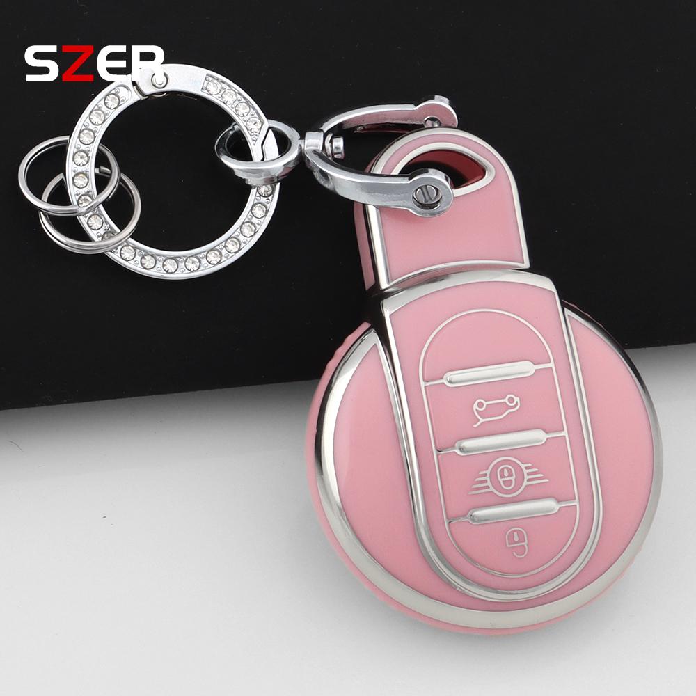 Pink Tpu Car Key Case Cover Protection Shell For Bmw Mini Coopers One Jcw F56 F55 F54 F57 F60 R55 R56 R57 R58 R59 R60 S Roadster