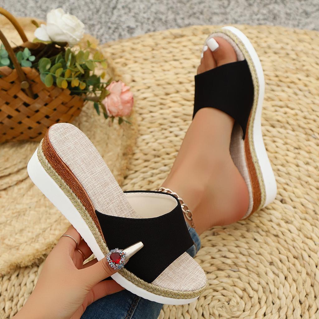 Summer Shoes for Women Rome Hemp Peep Toe Women Wedge Slippers Outdoor Comfort Slippers Casual Slides Women Platform Sandals