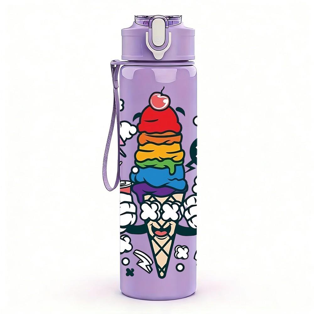 1PC Rainbow Pride Flag Print 750ml Color Plastic Sports Water Bottle Leakproof Flip Straw Lid Suitable for Sports Office Home Use