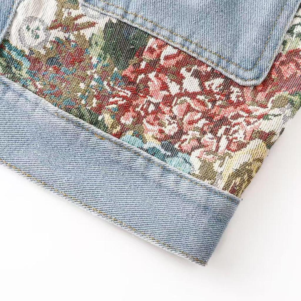 2025 Spring Petite Women's Versatile Patchwork Long Sleeve Denim Jacket