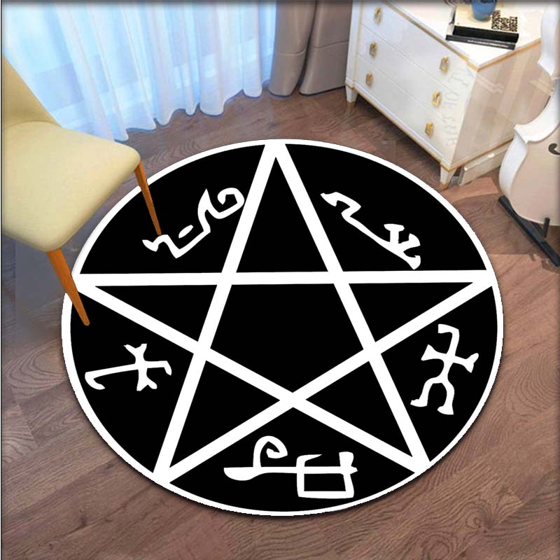 

Символ надприродної пентаграми Килим Килим для зони Круглий килим Підлоговий килимок для вітальні Фланелевий нековзкий килимок Домашній декор 100