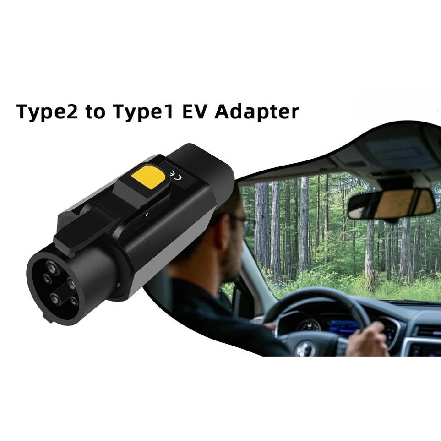 Type 2 to Type 1 EV Charger Adapter 32A Convert IEC 62196 Charger to J1772 Socket for Single-Phase Electric Cars