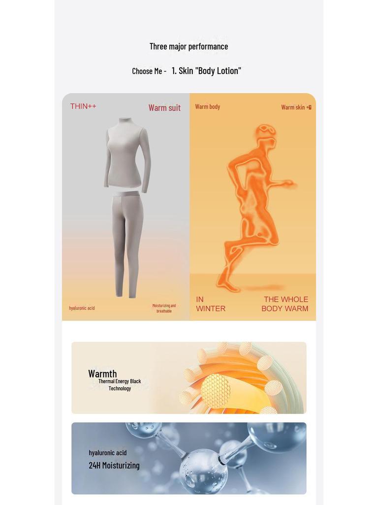 High Collar Hyaluronic Acid Skin Care Thermal Top - Women's Seamless Long Sleeve Base Layer Shirt