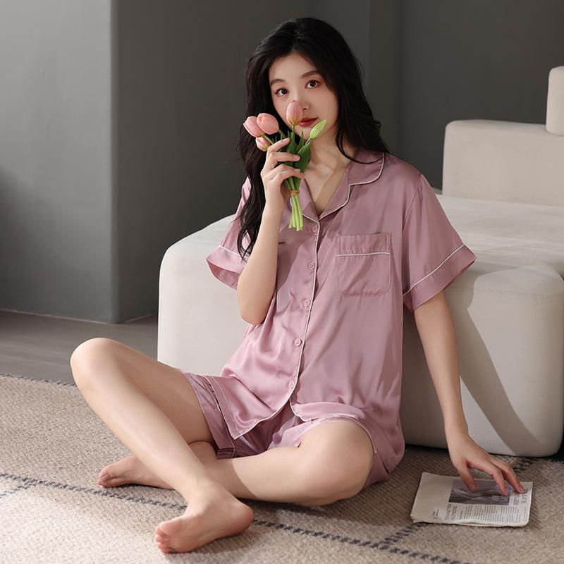 Premium Pajamas Women's Summer Ice Silk Short Sleeves Fat Mm Ice and Snow Silk Simulation Silk Suit New Chinese National Style