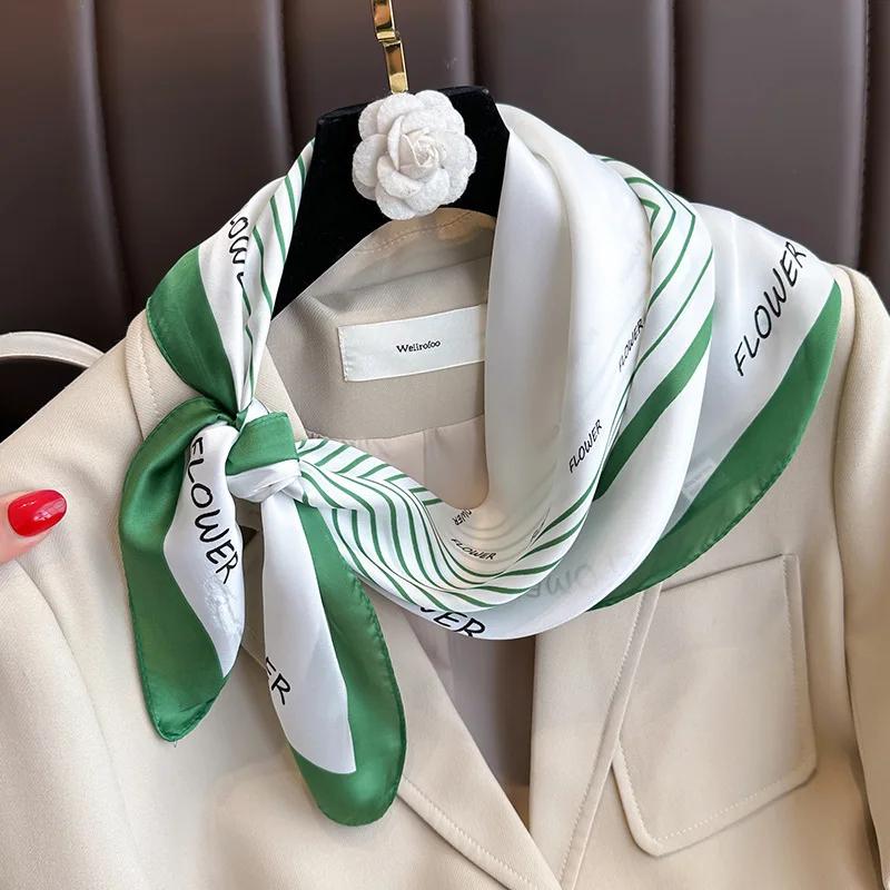 Retro Polka Dot Montage Silk Square Scarf Women Soft Satin Hairband Neckerchief Hijab Lady Headband Foulard Bag Ribbons Kerchief