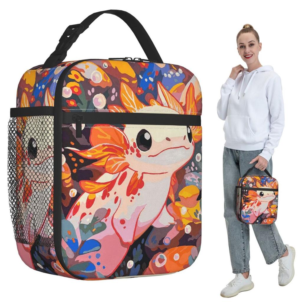 Borsa Termica per Pranzo con Axolotl Cartone Animato in Barriera Corallina per Bambini, Borsa Frigo Scolastica, Contenitore Termico per Cibo, Borsa da Pranzo Portatile