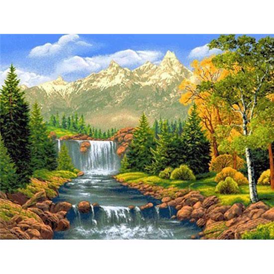 huacan Súpravy na maľovanie diamantmi Snehová Krížová výšivka 5D DIY Diamantová výšivka Krajina Obrázok