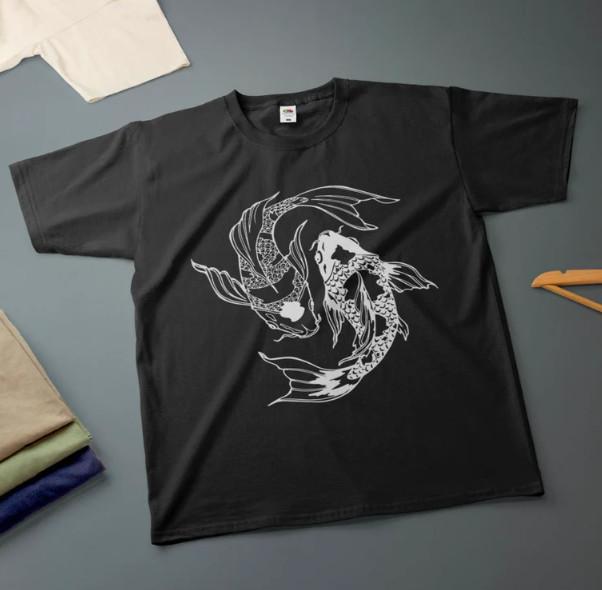 Koi Fish Yin Yang T-Shirt Ink Drawing Various Sizes & Colours Tee