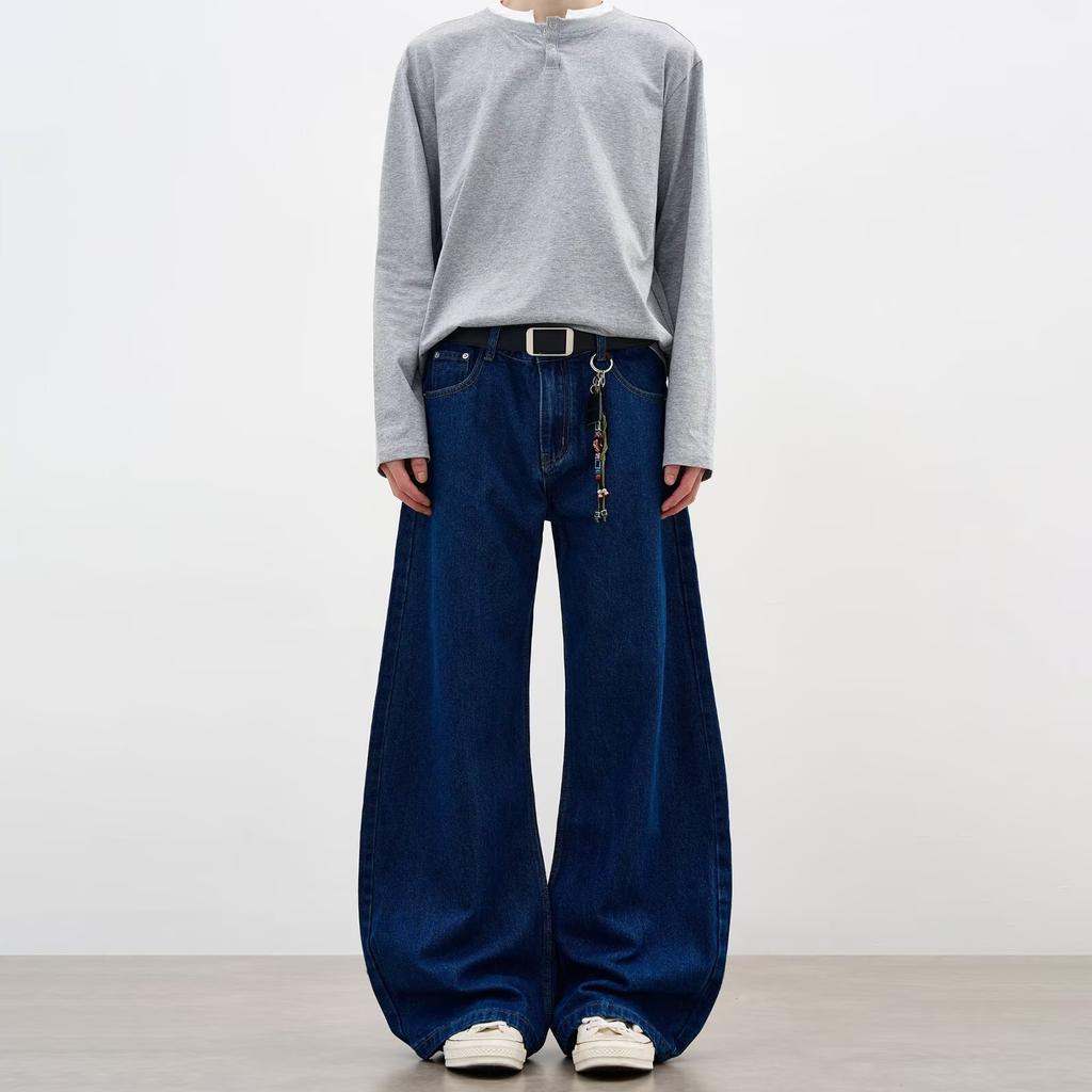 American Trendy Brand Vertical Feeling Loose Wide-leg Original Cow Jeans Men's and Women's Neutral Scimitar Casual Trousers