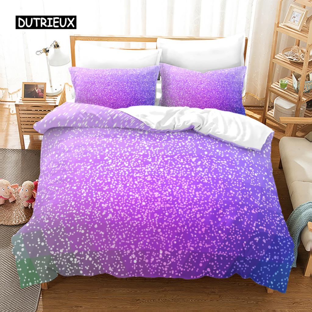 Farbverlauf Bettbezug Set Mikrofaser Regenbogen Streifen Glitzer Pailletten Bettdeckenbezug Doppel Queen King Size 2/3-teilig Bettdeckenbezug