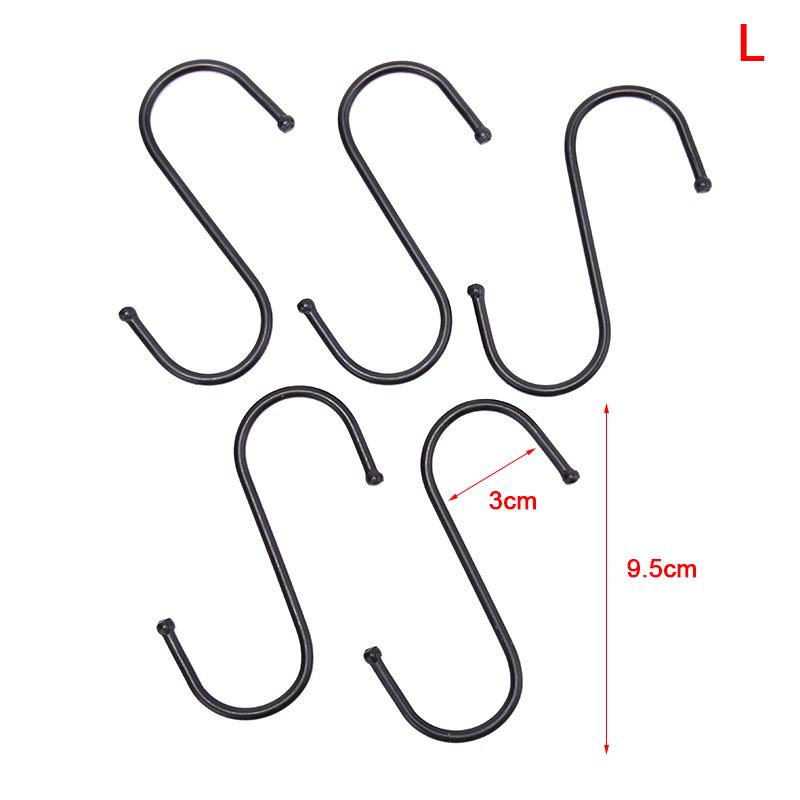 5Pcs Black S Shaped Hooks Kitchen Bathroom Hanging Kitchenware Bag Towels Holder