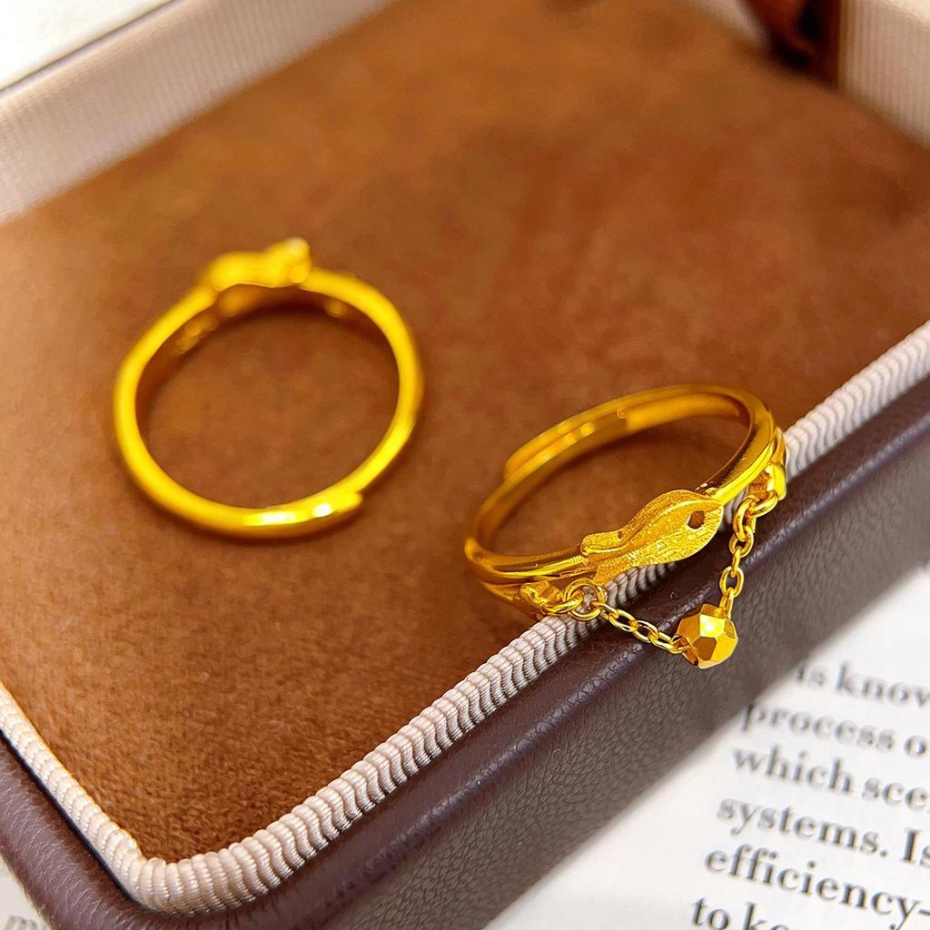 Copper-Plated Gold Brushed Openable Koi Chain Ring - Elegant Design for Timeless Abundance