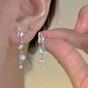 Fashion Moonstone Tassels Earring Hollow Butterfly Crystal Silver Drop Earrings for Women Jewelry Accessories
