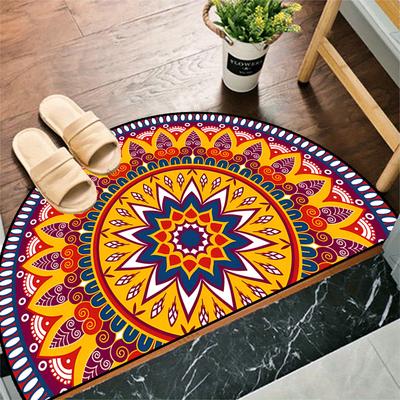 1pc 2D Flat Printed Semi-Circular Welcome Mat Non-Slip Washable Floor Rug Creative Half Round Carpet for Indoor Outdoor Entrance Decoration