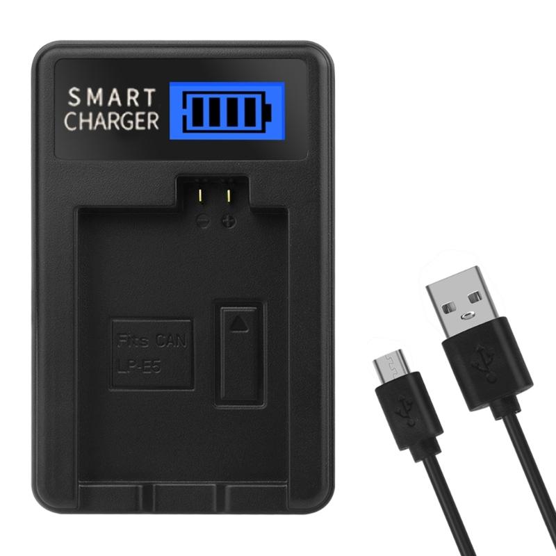 LCD USB LP-E5 Battery Charger Replacement for  EOS Rebel XS, Rebel T1i, Rebel XSi, 1000D, 500D, 450D Camera Battery