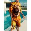 Sommer wütendes Tier Löwenmuster lässiges Streetwear-T-Shirt + Shorts zweiteiliges 3D-bedrucktes Rundhals-Set