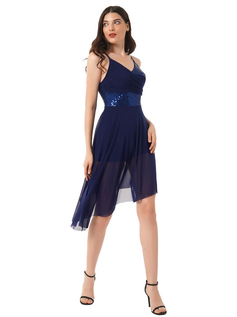 Rochie plisată pentru femei Costum de performanță de dans Rochie cu tivul asimetric cu paiete pentru Dans Latin Dans Liric