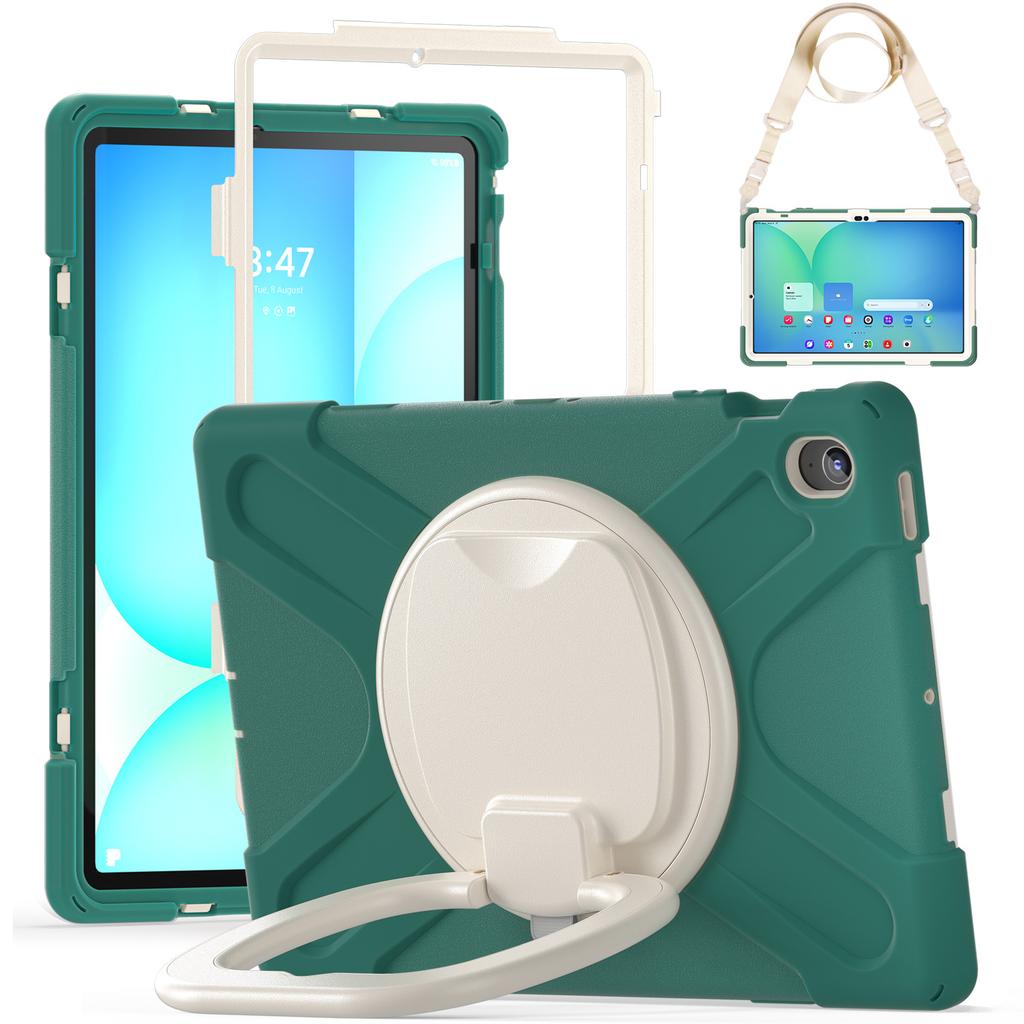 Tablet Case with Shoulder Strap for Samsung Galaxy Tab S10 FE+ SM-X620/SM-X626B TPU + PC + Silicone Kickstand Cover