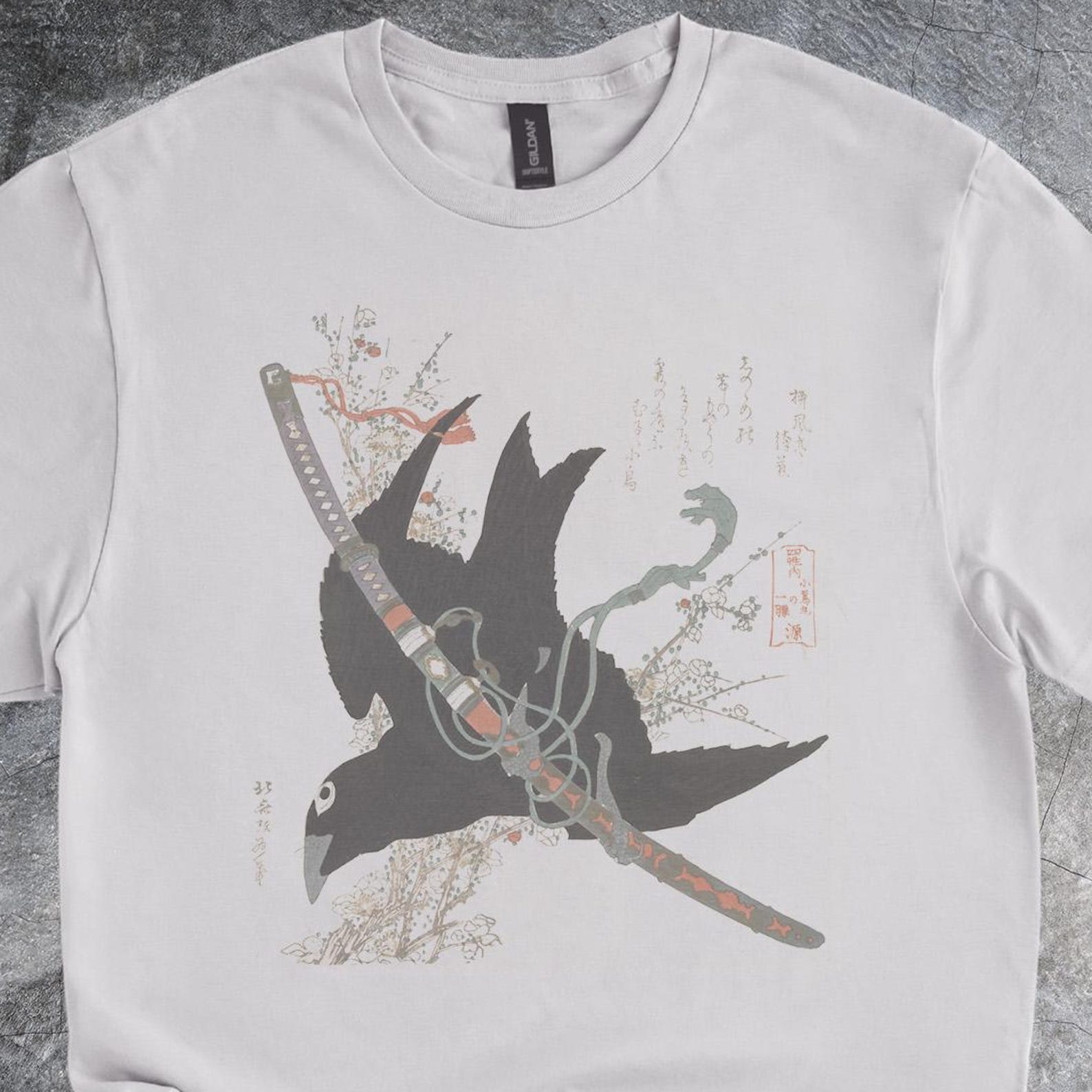 Samurai Crow Katana Graphic Shirt Japanese Art Tee Tshirt 160