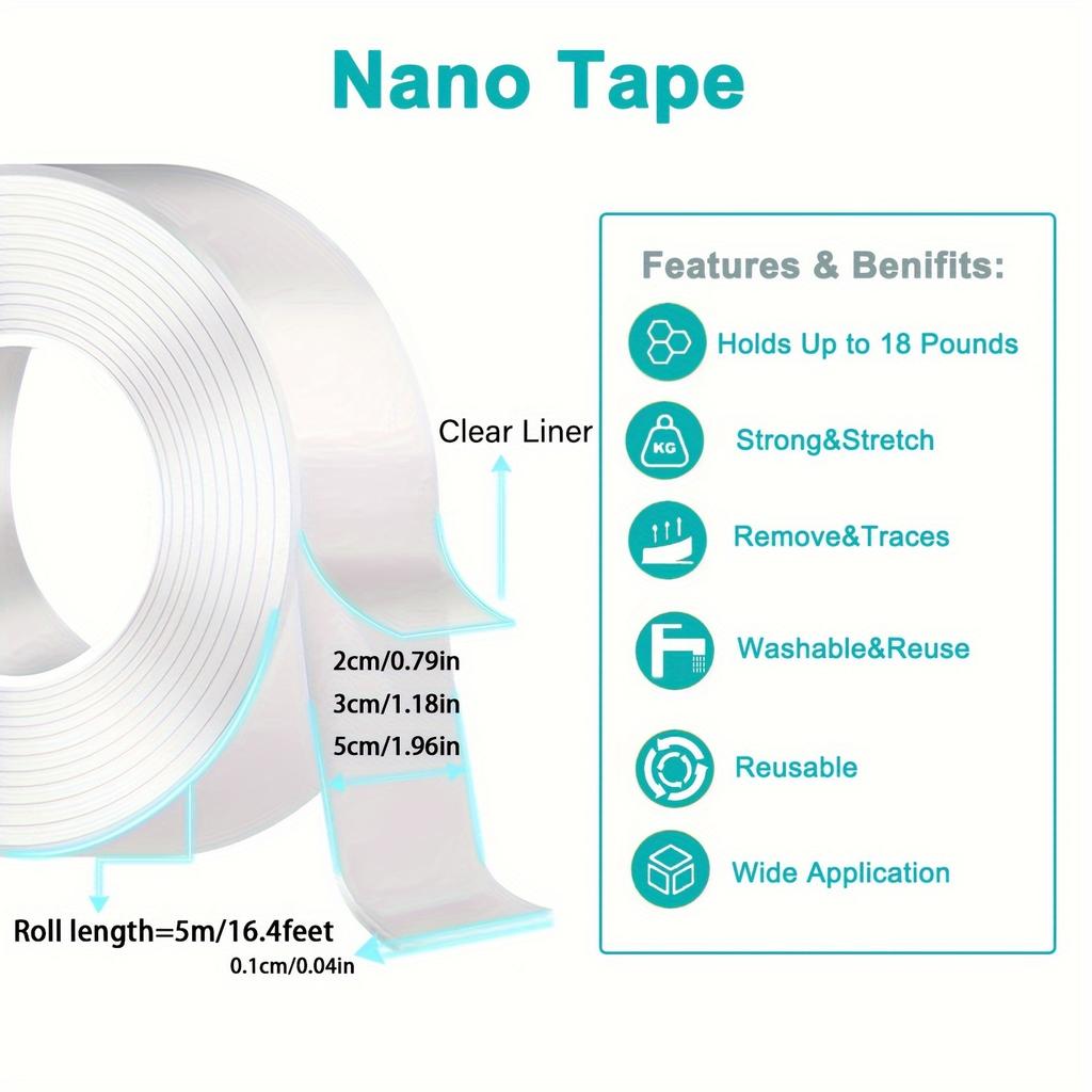 1mm*20mm*5mMultifunctional Double Sided Adhesive Tape Waterproof Reusable Wall Stickers Transparent Strong Sticky