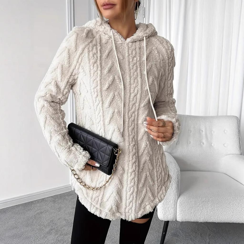 Women's Hooded Long Sleeve Regular Fit Sweatshirt Drawstring Solid Color Casual Top