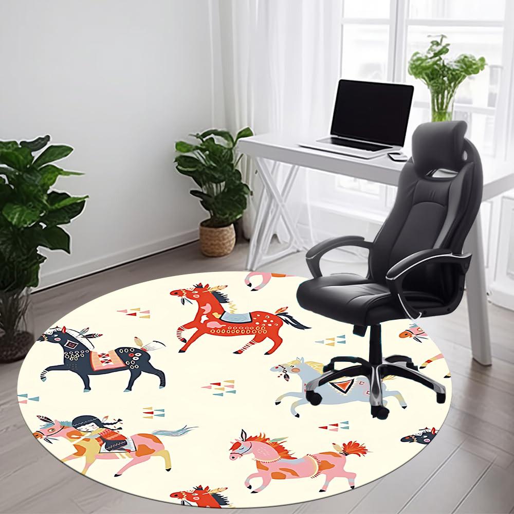 1PC Horse Pattern Office Round Area Rug, Mat Suitable For Office, Under Office Chairs Bedroom Living Room Home Decor, Room Deco