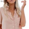 Lapel Short Sleeve Women Shirt Pure Color Simple Loose Shirt Ladies Clothing