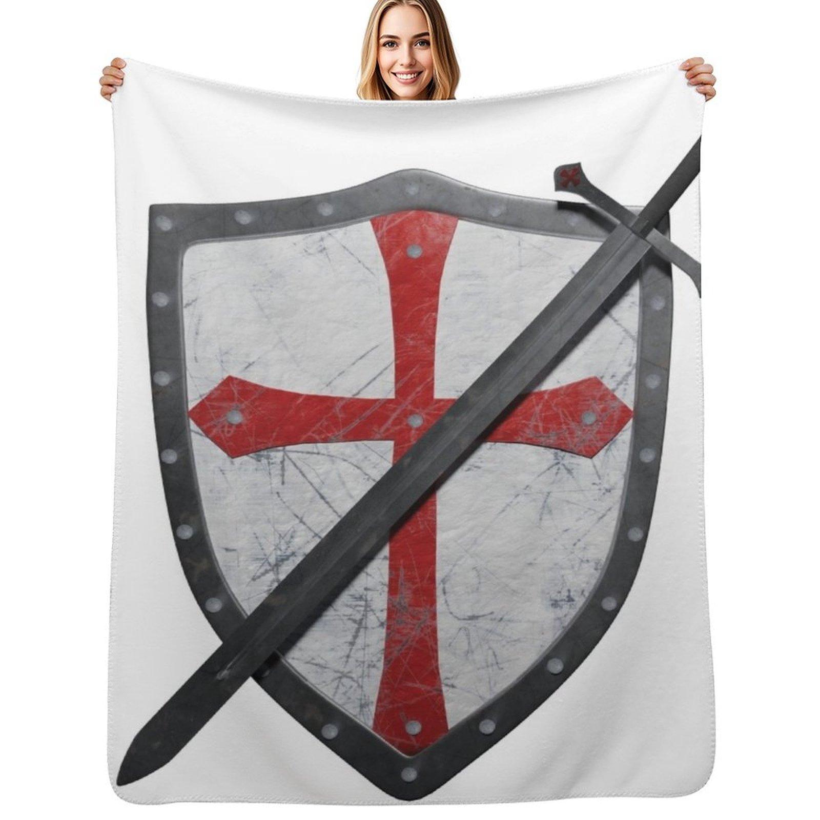 Crusader Sword and Shield Throw Blanket Color Fast Cozy Throw Blanket Size: 75*100cm, Weight: 230 GSM