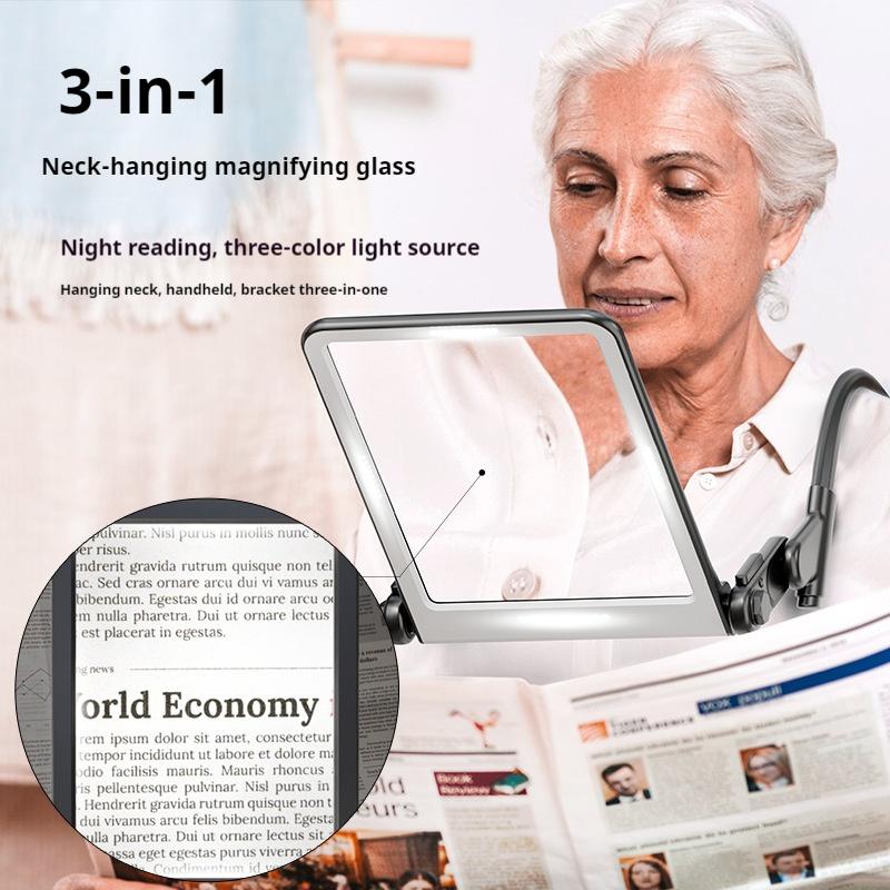 High Definition Magnifier Led Reading Magnifying Glass with Light, Multifunctional Hanging Neck, Handheld Desktop Charging