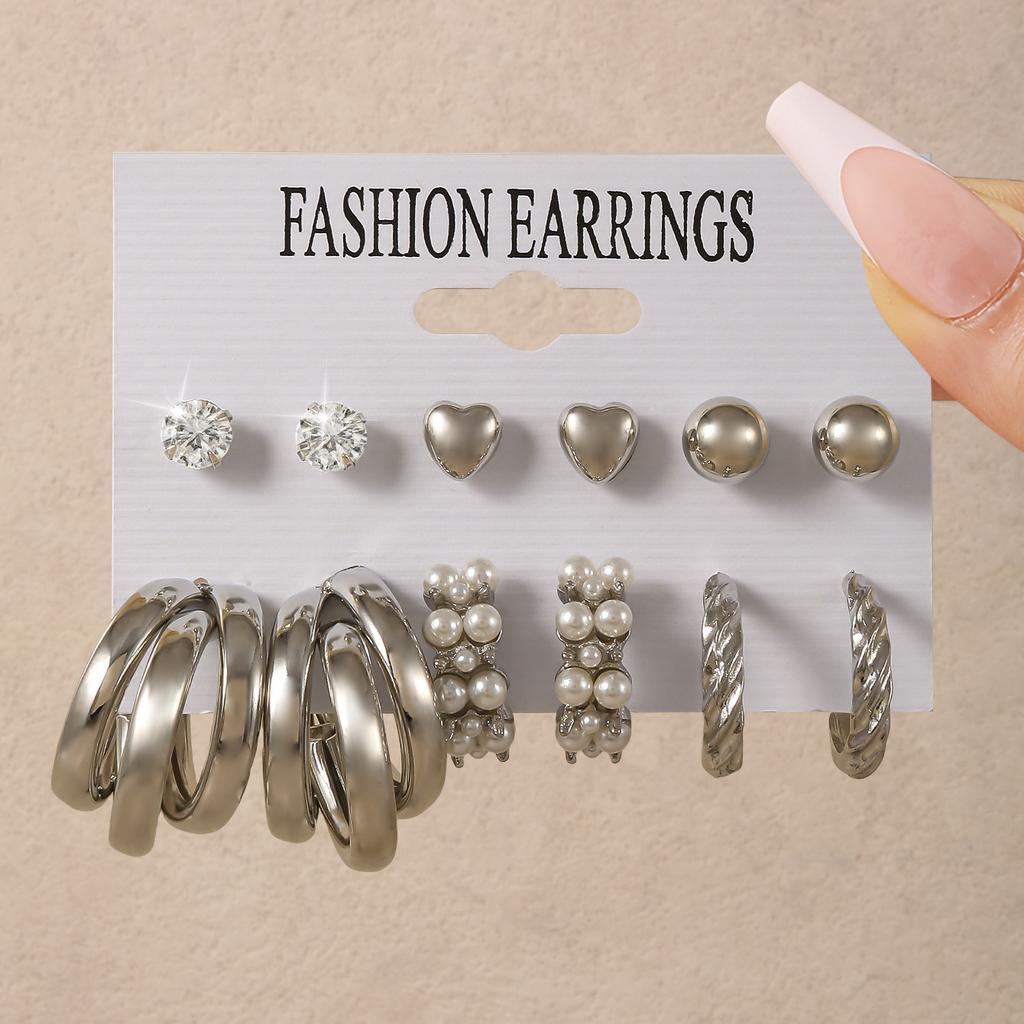 Hot Sale Vintage Gold Geometric Women's Earrings Set Pearl Earrings Earrings Set
