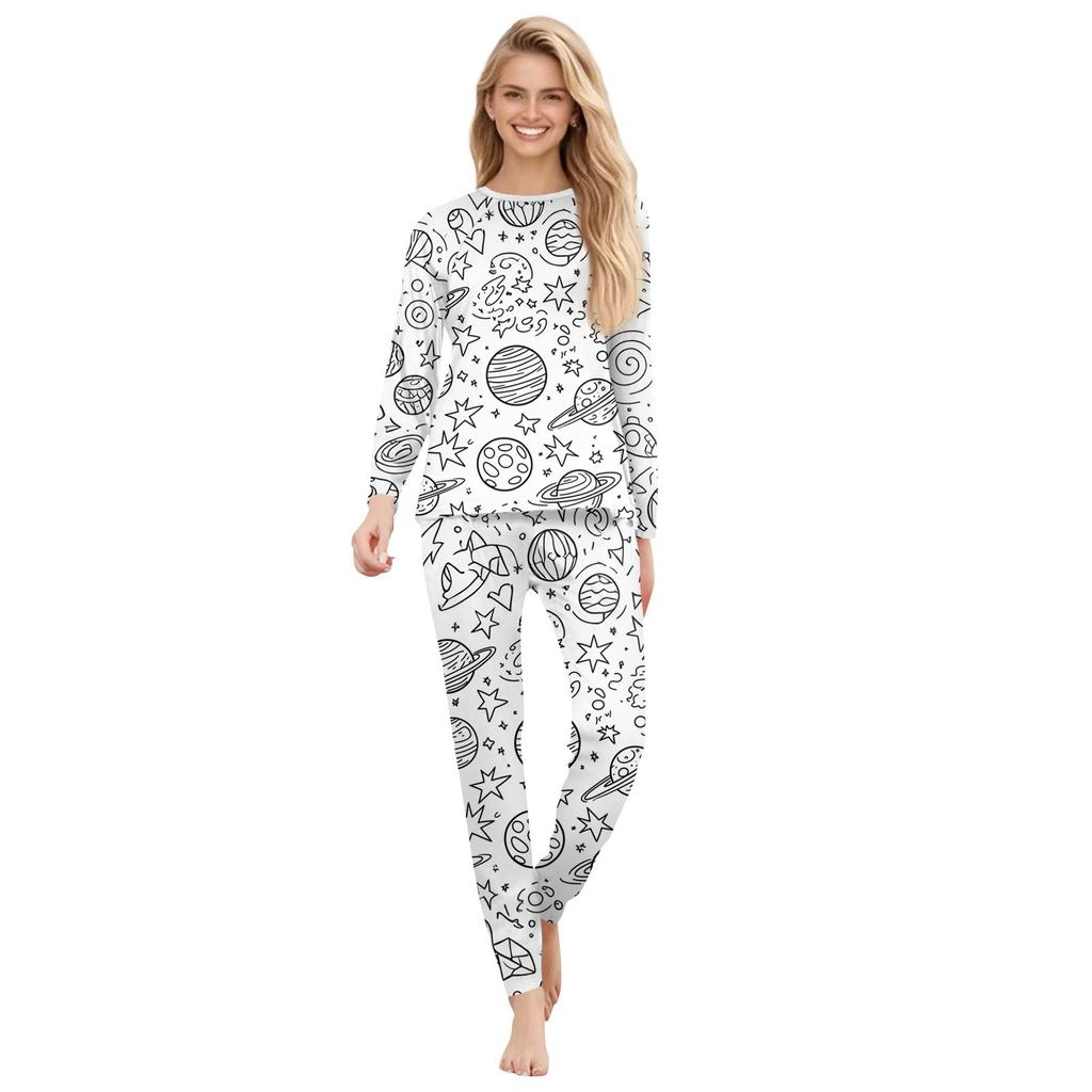 DIY Malowane ręcznie Kolorowalne-Rodzic-dziecko Strój - Nadruk Okrągły Dekolt Rodzic-dziecko Długi Rękaw Długie Spodnie Ubrania Domowe Garnitur Wiosna