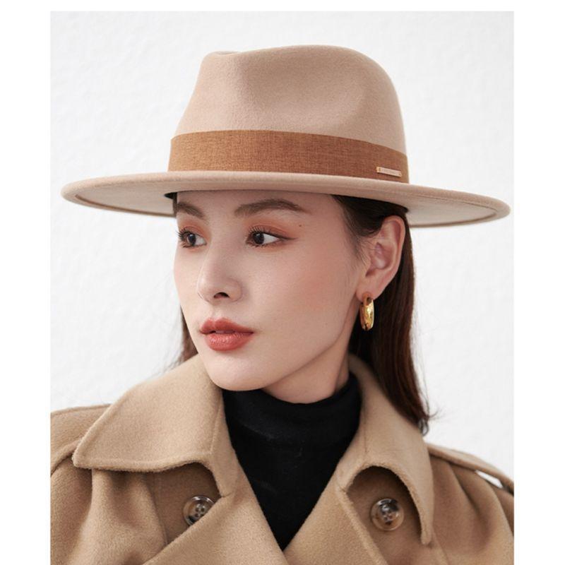 French new autumn and winter flat edge woolen top hat men's and women's fashion wide brim black versatile European and American big head circumference