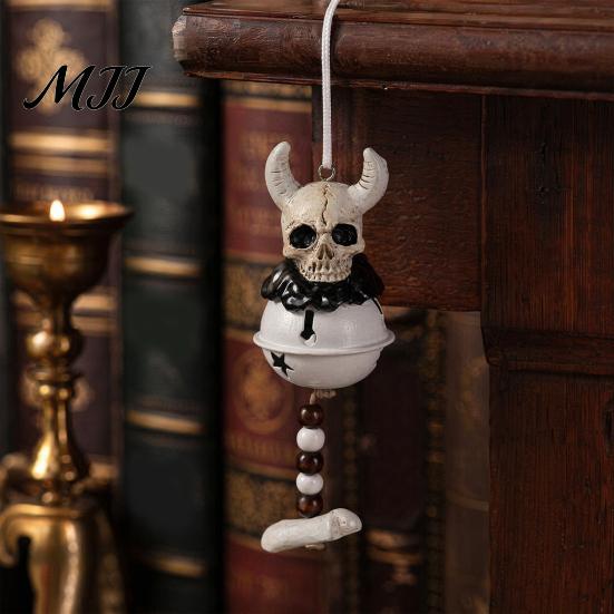 Outdoor Halloween Decoration Jingle Bell Ornament, Gothic Bull Skull/Angel Wings Hanging for Tree, Party Home Decor Decorative