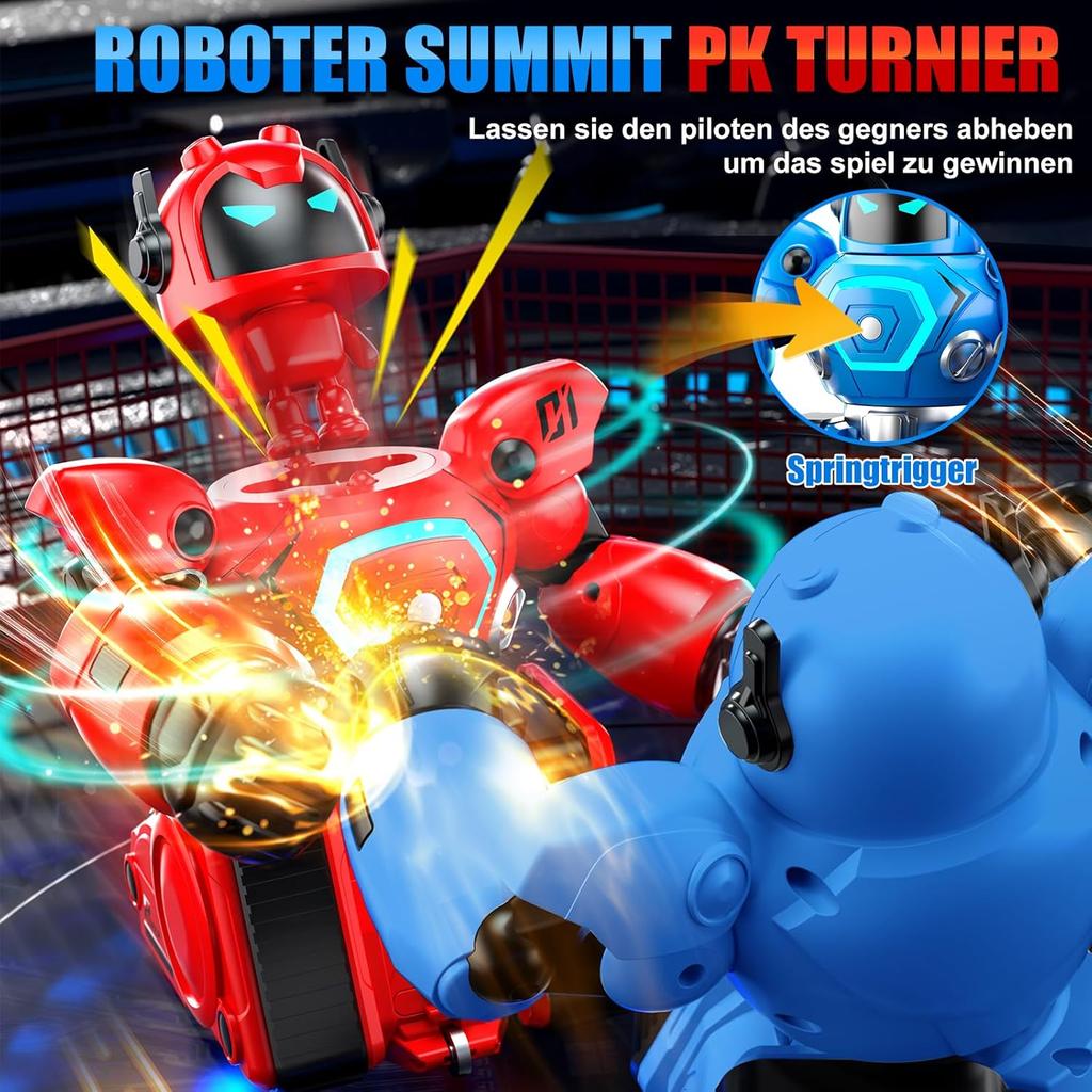 Remote Controlled Robot Fight, Pack of 2 RC Combat Robot Toys with LED Light and Music, Remote Controlled Football Box Robot, Gifts for Boys Girls