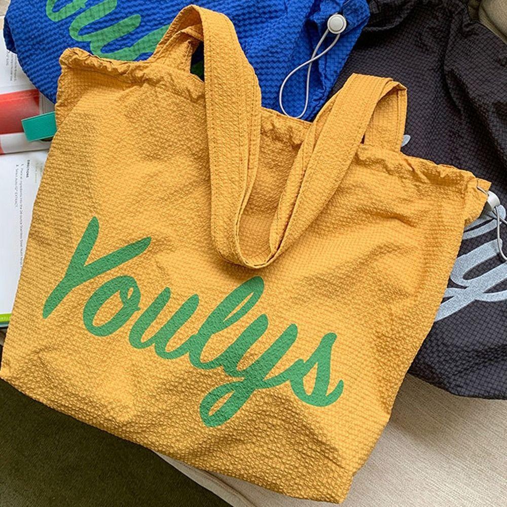 Canvas Drawstring Tote Bag Korean Style Letter Printed Handbag Casual Nylon Shoulder Bag  Women